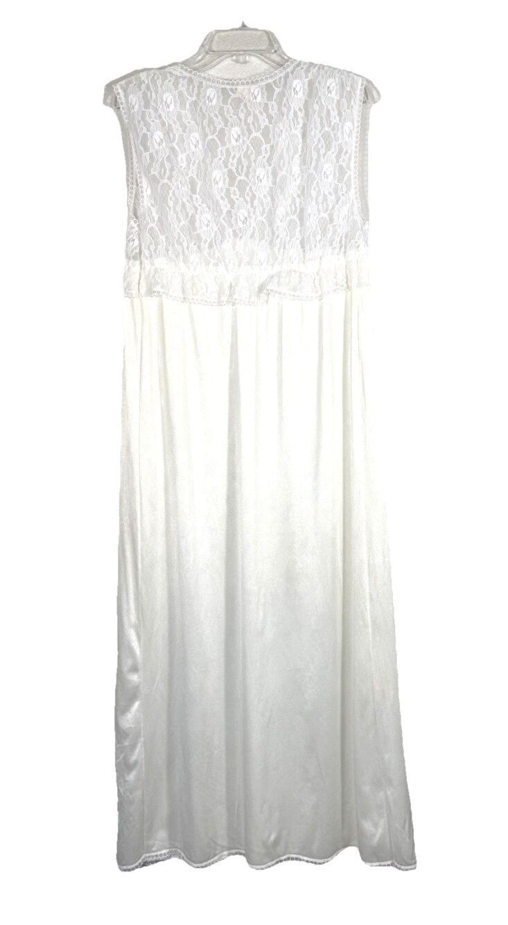 Vintage 80s Sportlite Lace Nylon Nightgown Ivory Maxi M Fairy Bridal USA - Picture 5 of 9